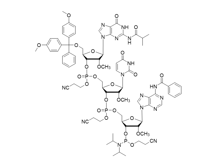 5'-O-DMT-2'-OMe-G(ibu)-P-2'-OMe-U-P-2'-OMe-A(Bz) Phosphoramidite